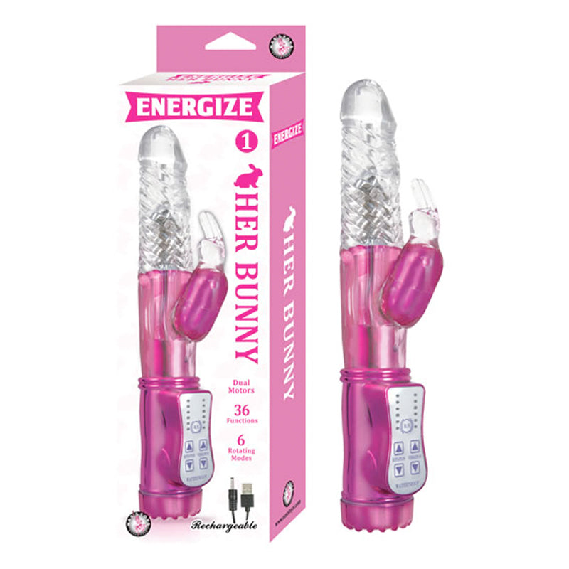 ENERGIZE HER BUNNY 1 36 FUNCTION 6 ROTATING MODES DUAL MOTOR USB RECHARGEABLE WATERPROOF PINK