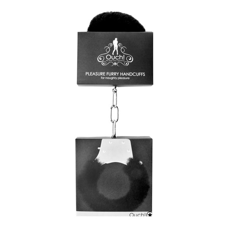 OUCH! PLEASURE FURRY HANDCUFFS WITH QUICK-RELEASE BLACK