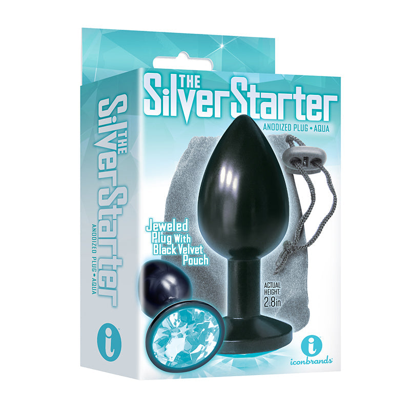 ICON BRANDS - THE 9''S, THE SILVER STARTER, BEJEWELED ANODIZED STAINLESS STEEL PLUG, AQUA