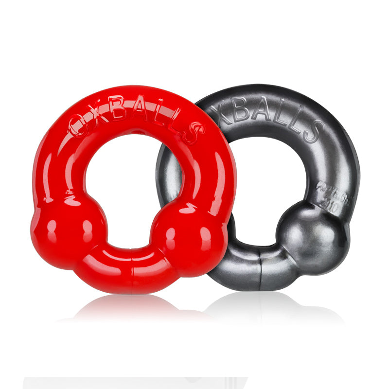 OXBALLS 2-PACK COCKRING, STEEL & RED