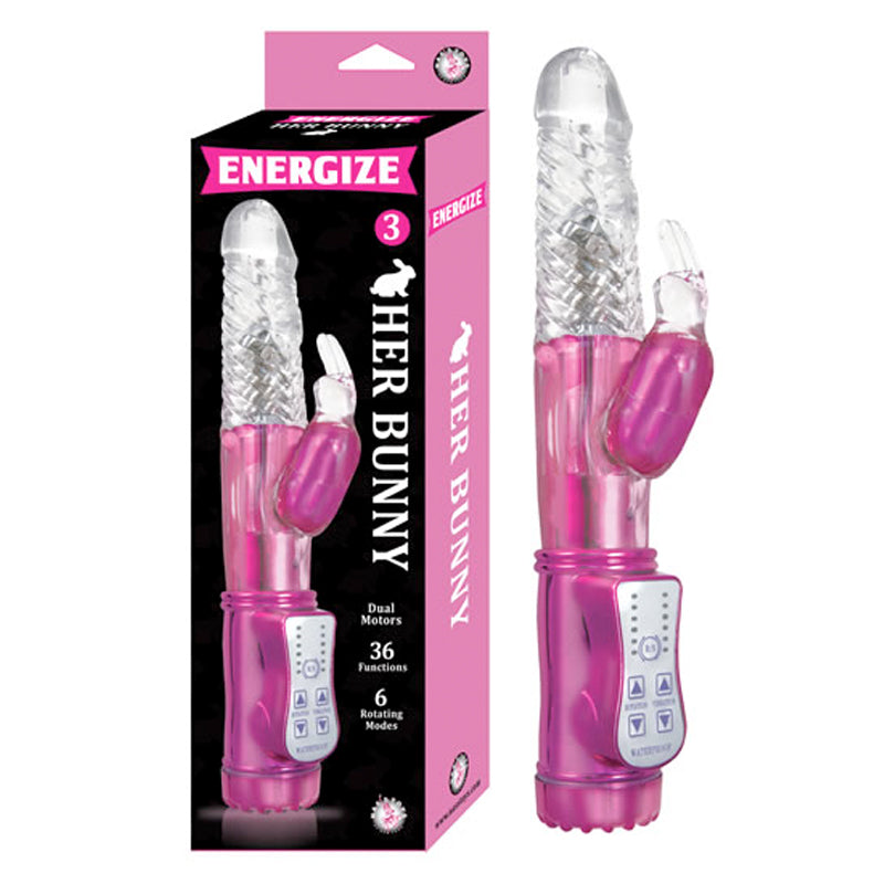 ENERGIZE HER BUNNY 3 ENERGIZE DUAL MOTORS 36 FUNCTION 6 ROTATION MODES WATERPROOF PINK