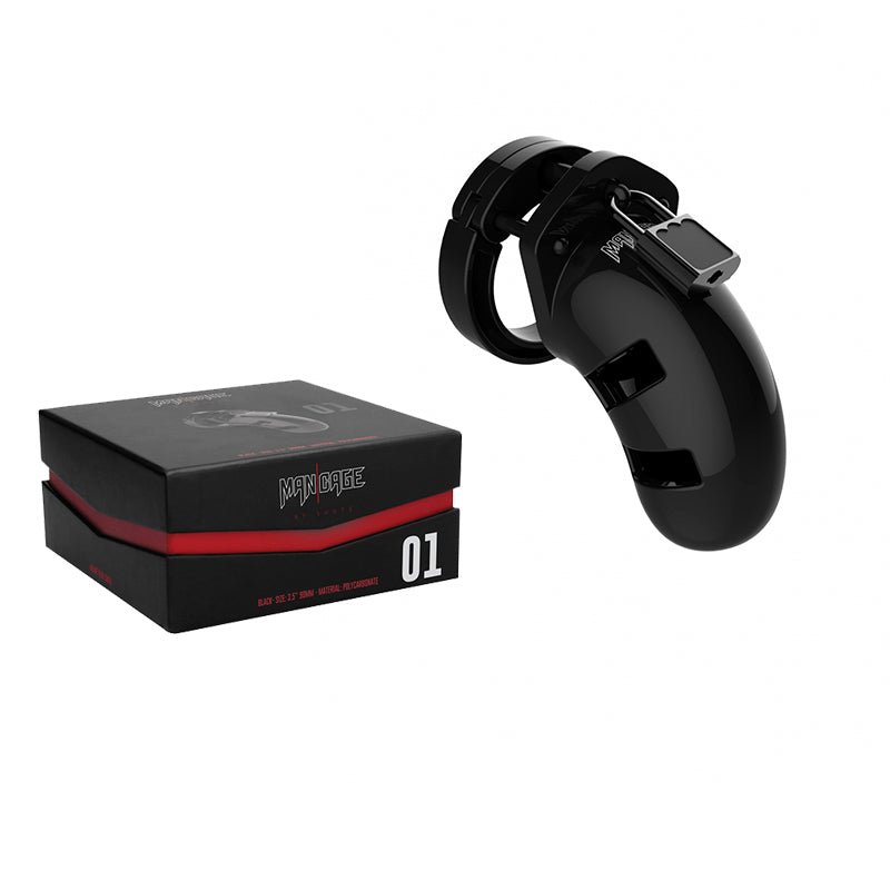 SHOTS MANCAGE MODEL 01 ADJUSTABLE 3.5 IN. CHASTITY COCK CAGE BLACK