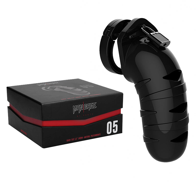 SHOTS MANCAGE MODEL 05 ADJUSTABLE 5.5 IN. CHASTITY COCK CAGE BLACK