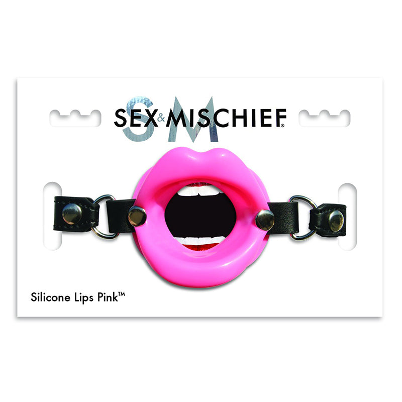 SPORTSHEETS SEX & MISCHIEF SILICONE LIPS ADJUSTABLE OPEN-MOUTH GAG PINK