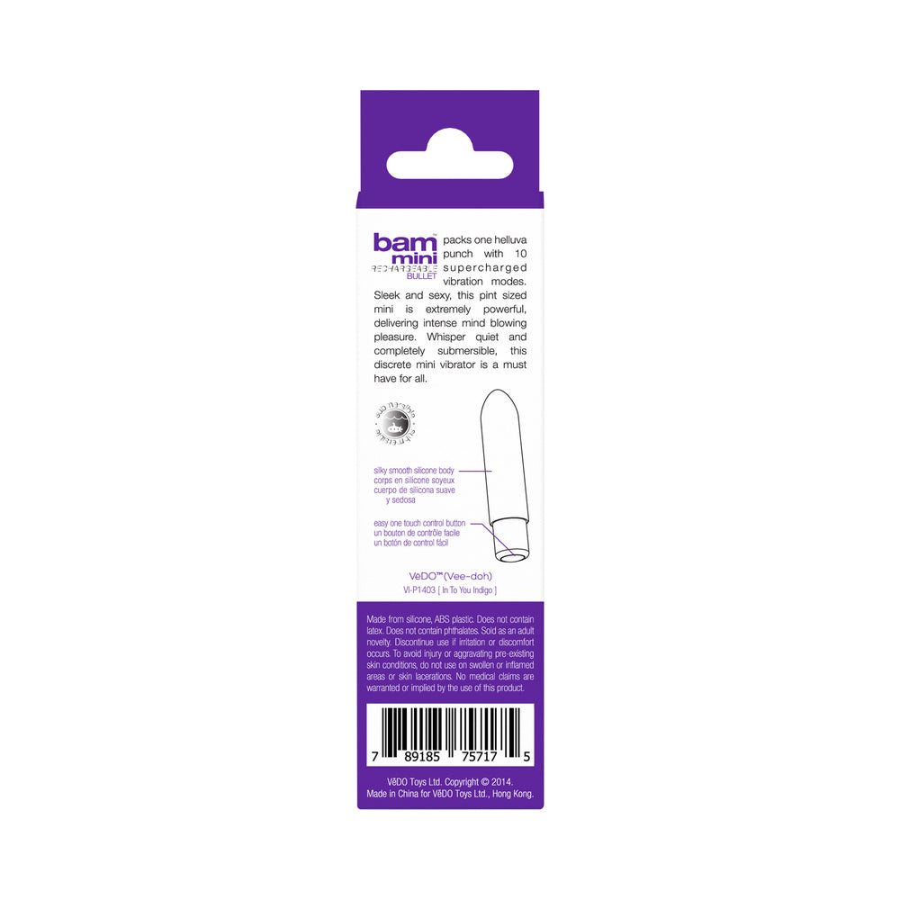 VEDO - VIBRADOR TIPO BALA RECARGABLE BAM MINI - ÍNDIGO