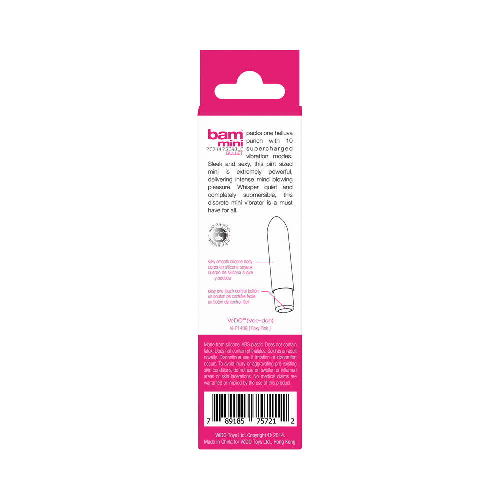 VEDO - MINIBALA VIBRADORA RECARGABLE BAM - ROSA FOXY