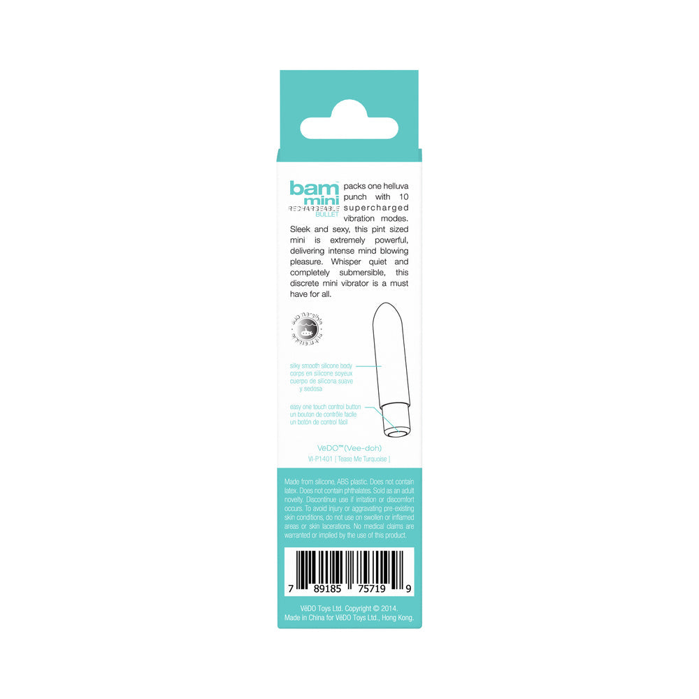 VEDO - BAM MINI RECHARGEABLE BULLET VIBE - TEASE ME TURQUOISE