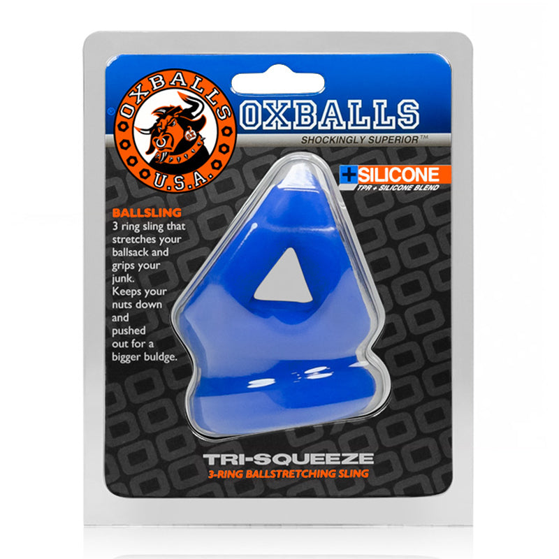 OXBALLS TRI-SQUEEZE COCKSLING/BALLSTRETCHER, COBALT ICE