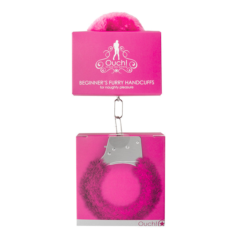 OUCH! BEGINNER''S FURRY HANDCUFFS WITH QUICK-RELEASE PINK