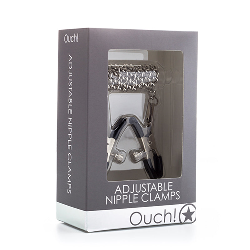 OUCH! ADJUSTABLE METAL NIPPLE CLAMPS WITH CHAIN SILVER
