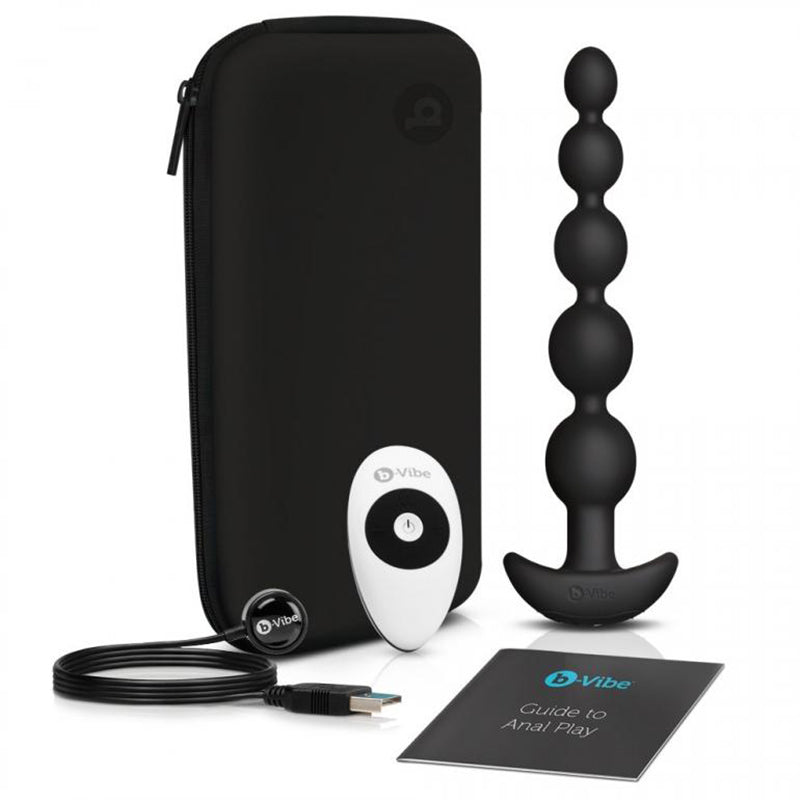 B-VIBE - CINCO RECHARGEABLE REMOTE-CONTROLLED VIBRATING ANAL BEADS PLUG BLACK