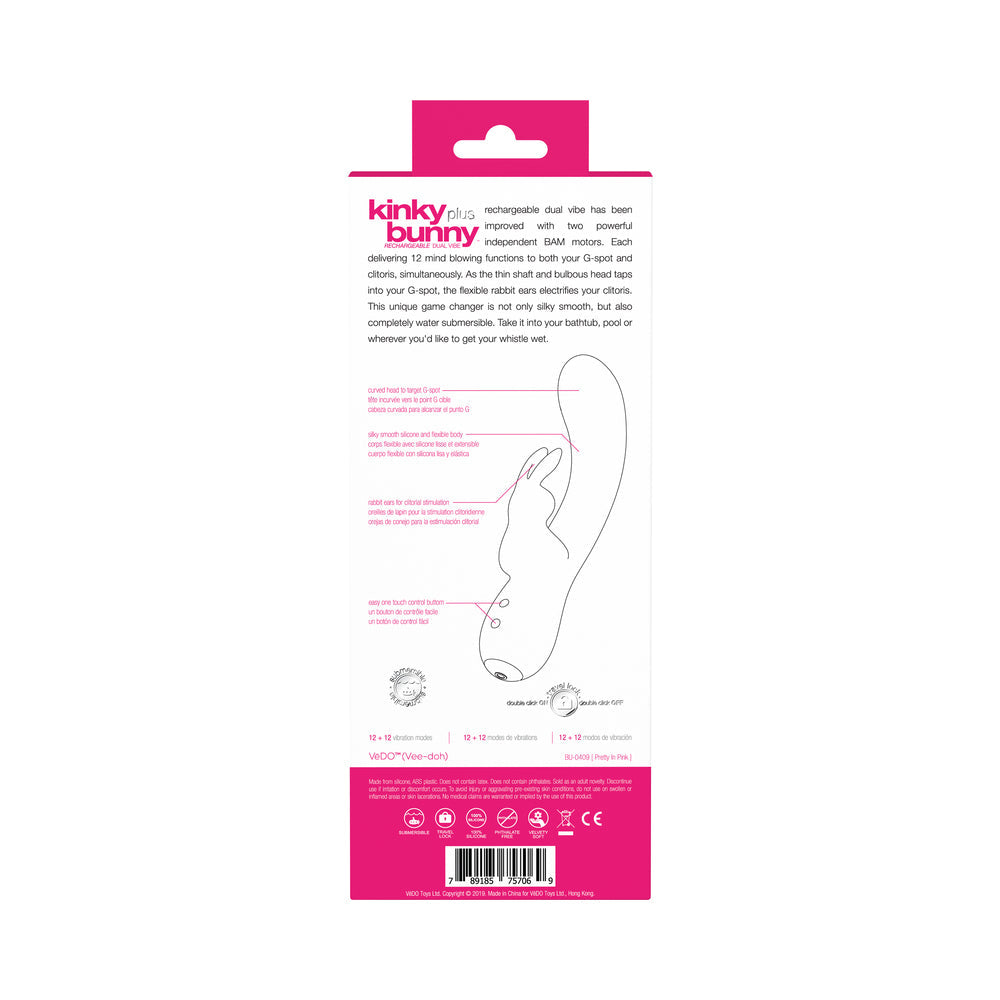VEDO - KINKY BUNNY RECHARGEABLE RABBIT VIBRATOR - PRETTY IN PINK