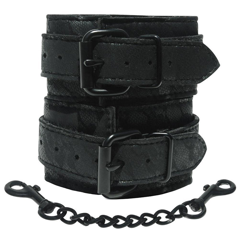 SINCERELY, SPORTSHEETS LACE ADJUSTABLE WRIST CUFFS WITH REMOVABLE CHAIN BLACK