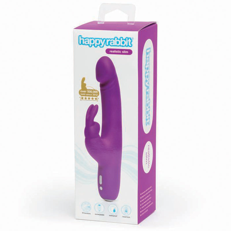 HAPPY RABBIT - VIBRADOR REALISTA DE SILICONA RECARGABLE FINO MORADO