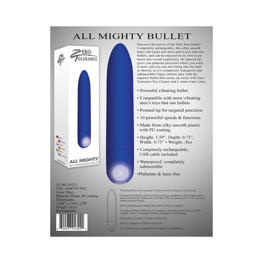 ZERO TOLERANCE ALL MIGHTY RECHARGEABLE BULLET VIBRATOR BLUE