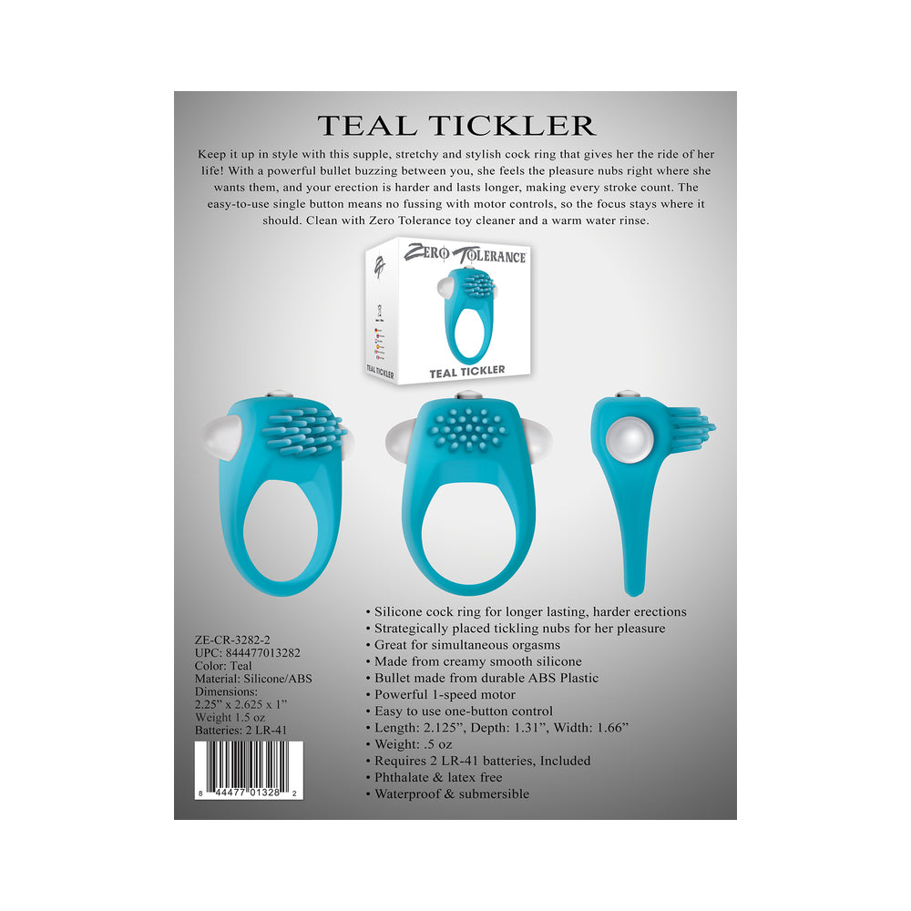 TOLERANCIA CERO - ANILLO VIBRADOR DE SILICONA DE VELOCIDAD ÚNICA TEAL TICKLER TEAL