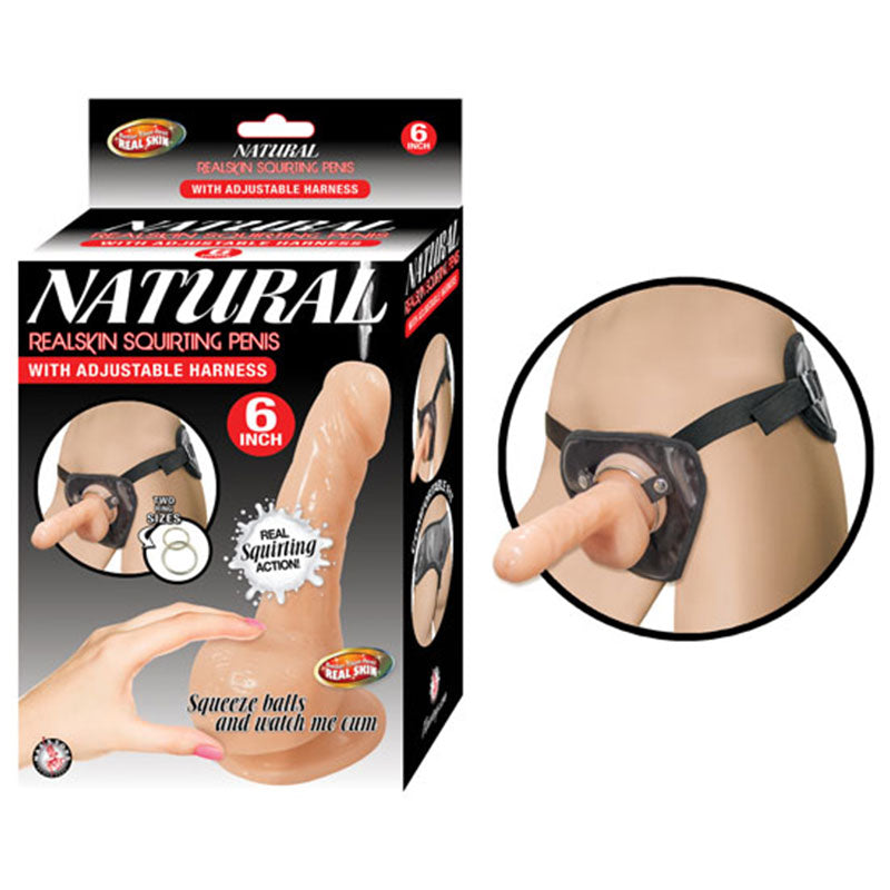NASSTOYS - NATURAL REALSKIN SQUIRTING PENIS W/ADJUSTABLE HARNESS 6IN FLESH