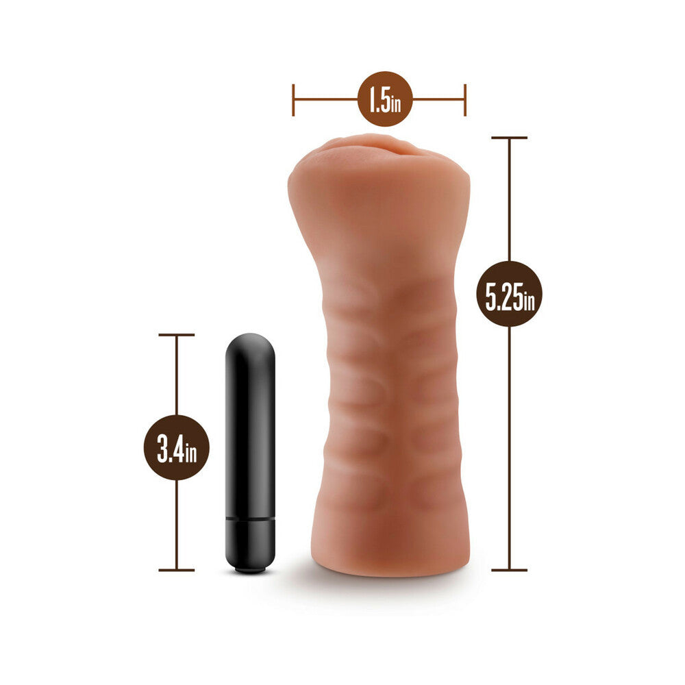 M FOR MEN SOFIA VAGINA STROKER WITH BULLET VIBRATOR TAN