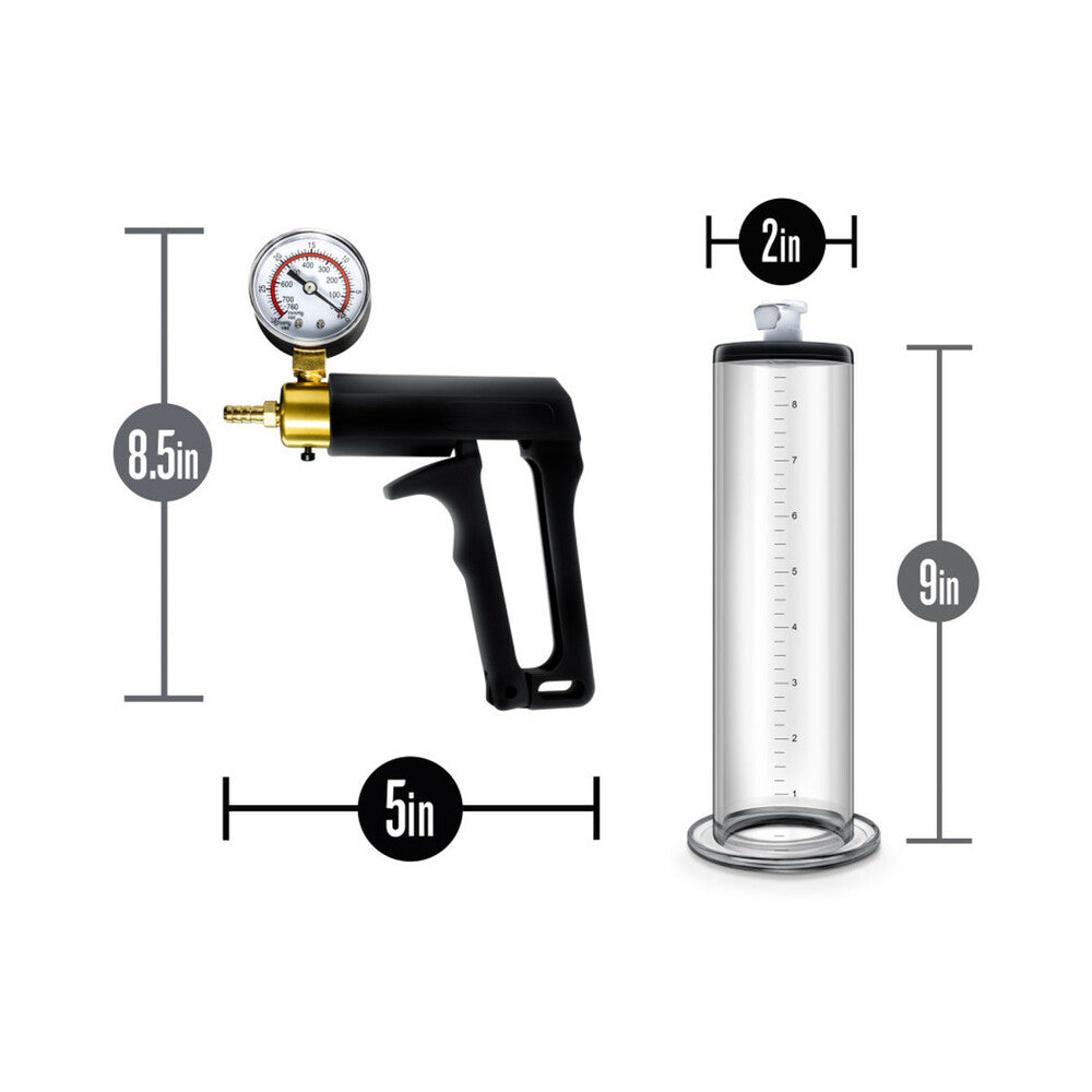 BLUSH - PERFORMANCE VX7 VACUUM PENIS PUMP WITH BRASS TRIGGER & PRESSURE GAUGE CLEAR