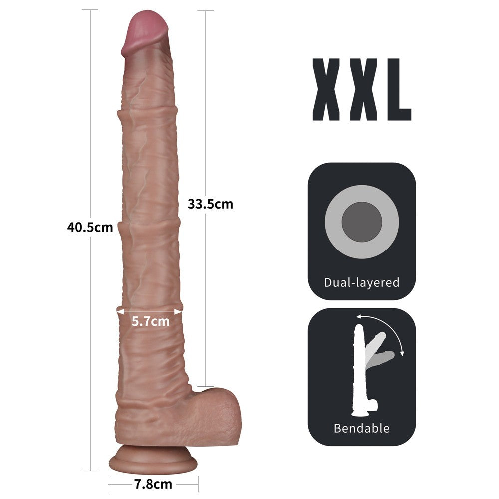 LOVETOY - 16'' DUAL LAYERED BENDABLE SILICONE COCK XXL(FLESH)