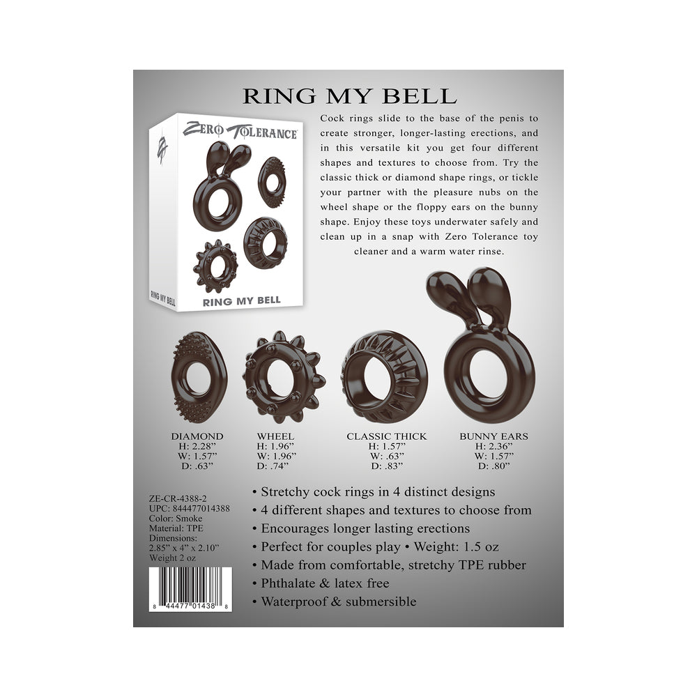 TOLERANCIA CERO - SET DE 4 ANILLOS PARA PENE RING MY BELL NEGRO