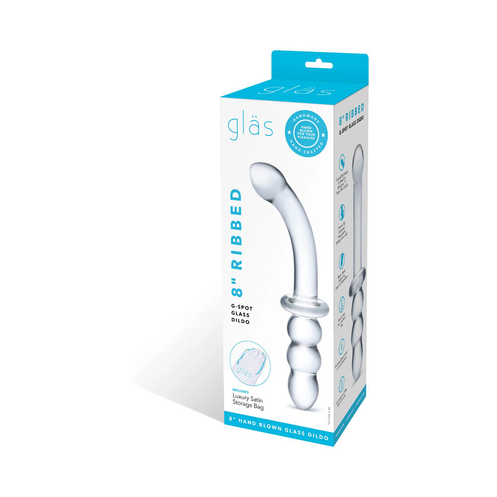 GLAS 8 IN. RIBBED G-SPOT GLASS DILDO