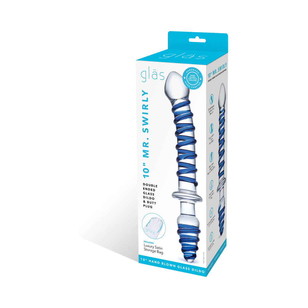 GLAS 10 IN. MR. SWIRLY DOUBLE ENDED GLASS DILDO & BUTT PLUG