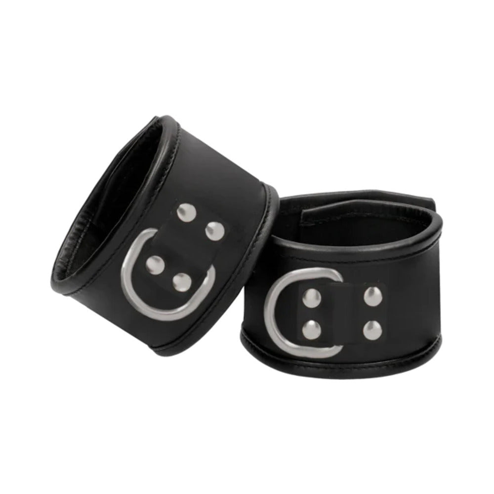 OUCH! PAIN SADDLE LEATHER ADJUSTABLE RESTRAINT HANDCUFF WITH PADLOCK BLACK