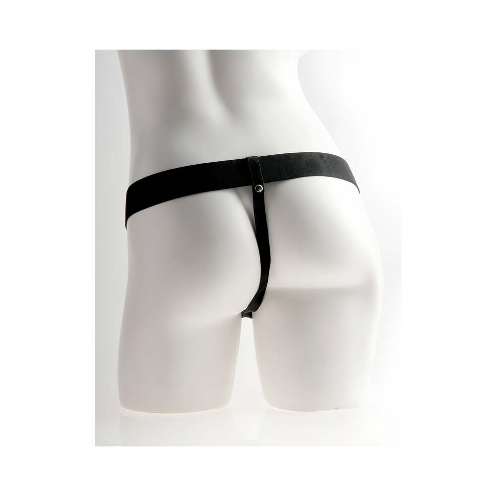 PIPEDREAM - FETISH FANTASY SERIES RECHARGEABLE VIBRATING 6 IN. HOLLOW STRAP-ON WITH BALLS TAN/BLACK