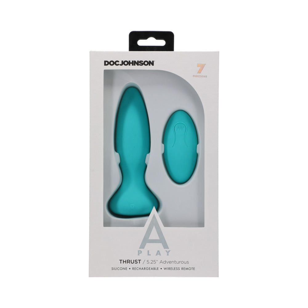 A-PLAY THRUST ADVENTUROUS RECHARGEABLE SILICONE ANAL PLUG WITH REMOTE TEAL