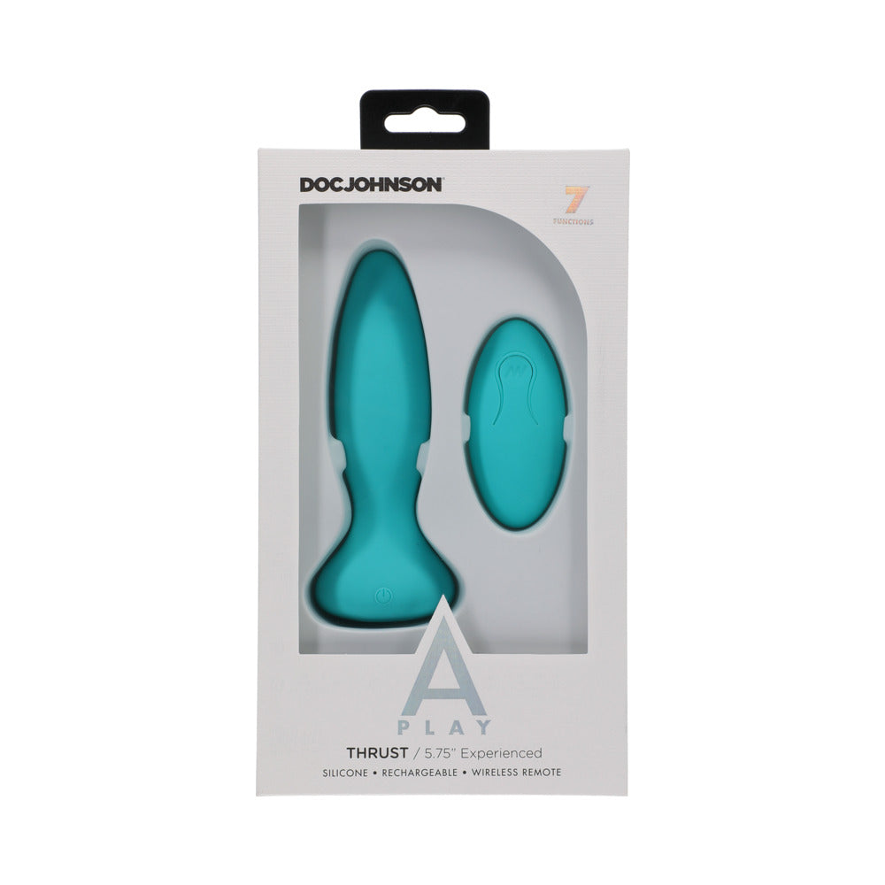 DOC JOHNSON - A-PLAY THRUST EXPERIENCED RECHARGEABLE SILICONE ANAL PLUG WITH REMOTE TEAL