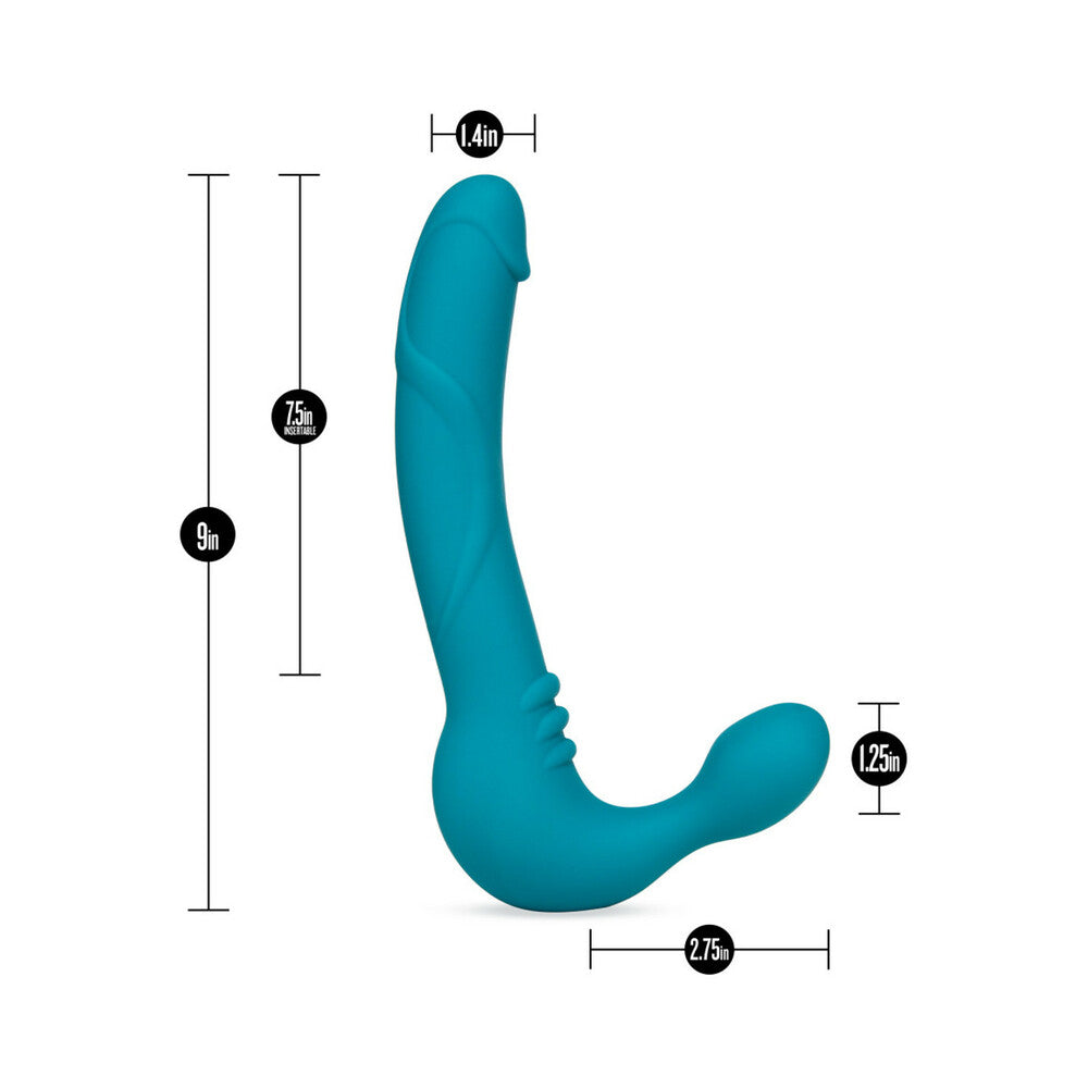 BLUSH - TEMPTASIA LUNA 9 IN. SILICONE STRAPLESS STRAP-ON DILDO WITH RECHARGEABLE BULLET VIBRATOR TEAL