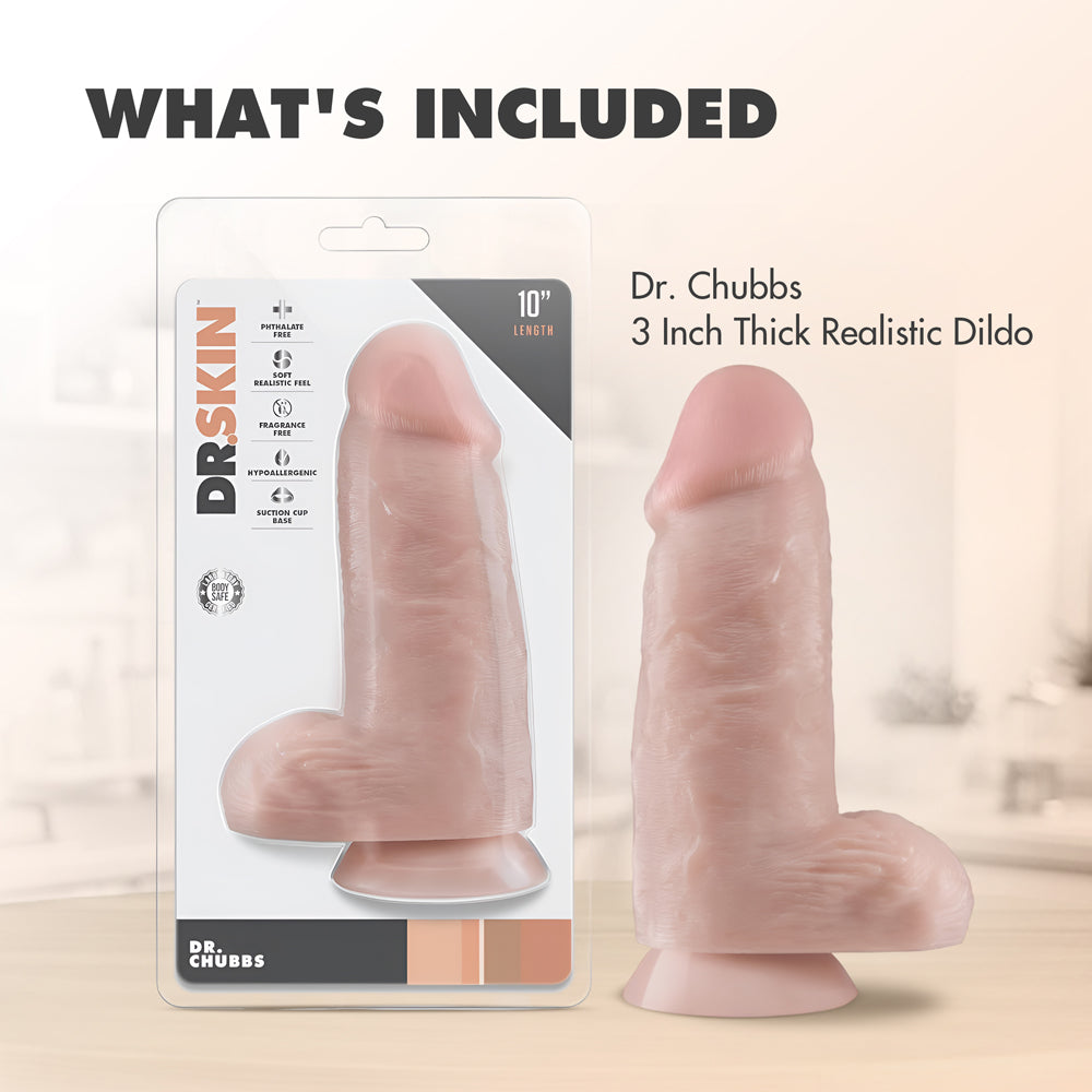 BLUSH - DR. SKIN DR. CHUBBS REALISTIC 10 IN. DILDO WITH BALLS BEIGE