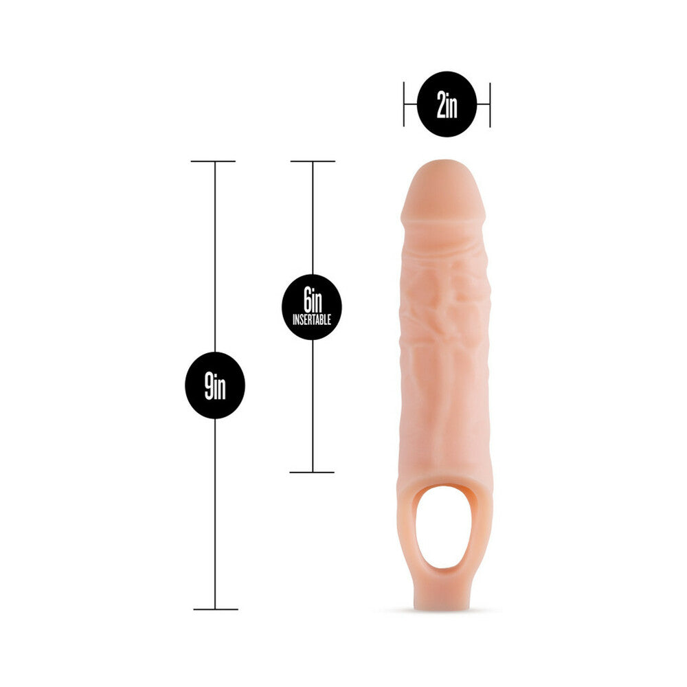 BLUSH - FUNDA DE SILICONA PARA PENE DE 9 PULGADAS PERFORMANCE PLUS, EXTENSOR DE PENE, COLOR BEIGE