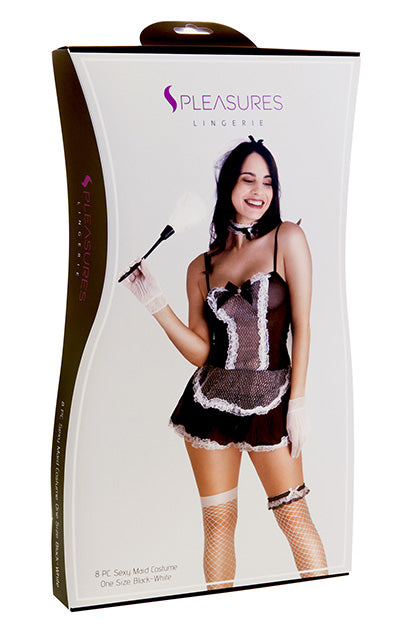 S PLEASURES LINGERIE - ENSEMBLE DÉGUISEMENT DE FEMME DE CHAMBRE NOIR/BLANC TU