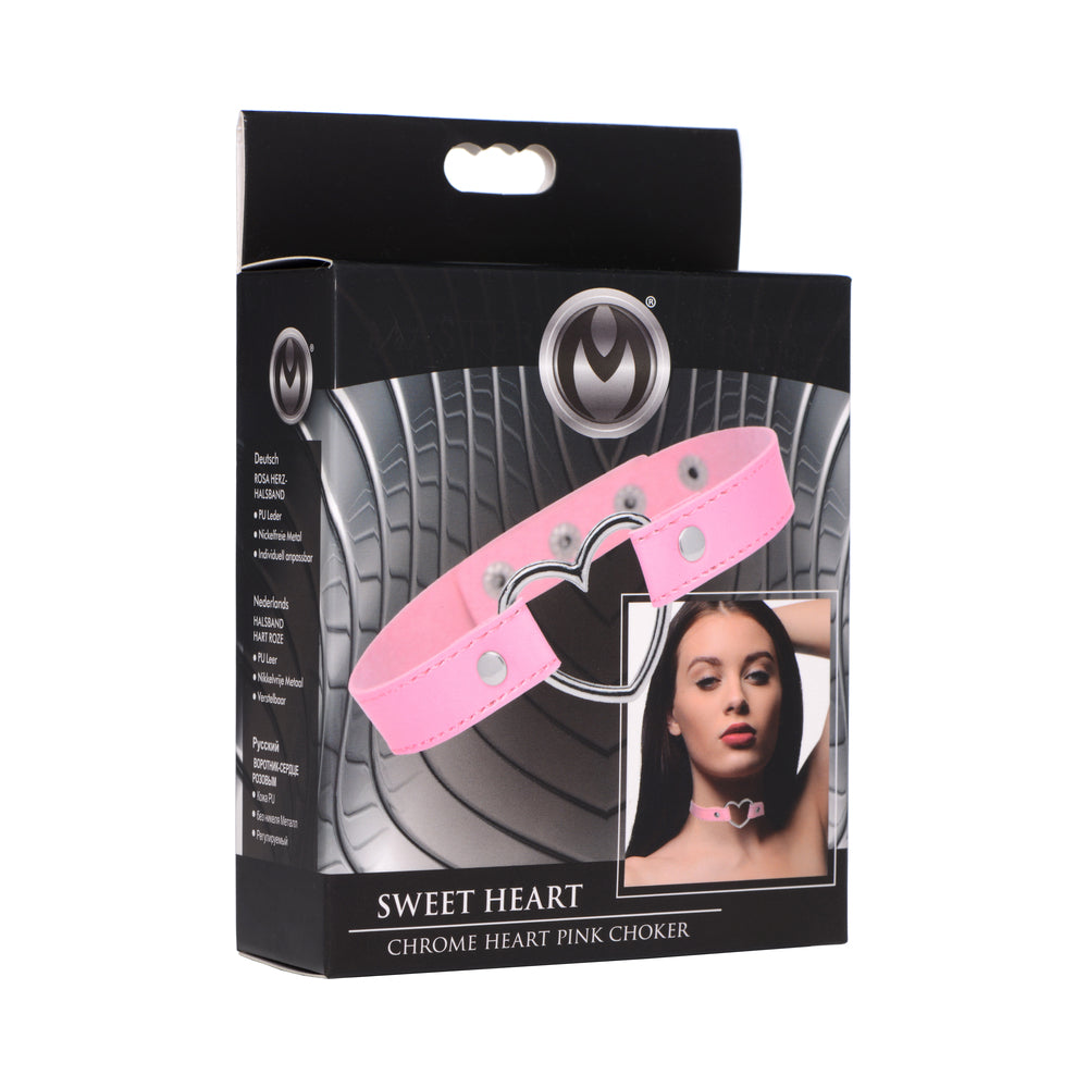 XR BRANDS - MASTER SERIES SWEET HEART CHROME HEART CHOKER PINK