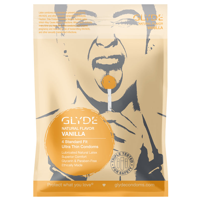 GLYDE CONDOMS - GLYDE ULTRA NATURAL FLAVOR 4PK VANILLA CONDOMS