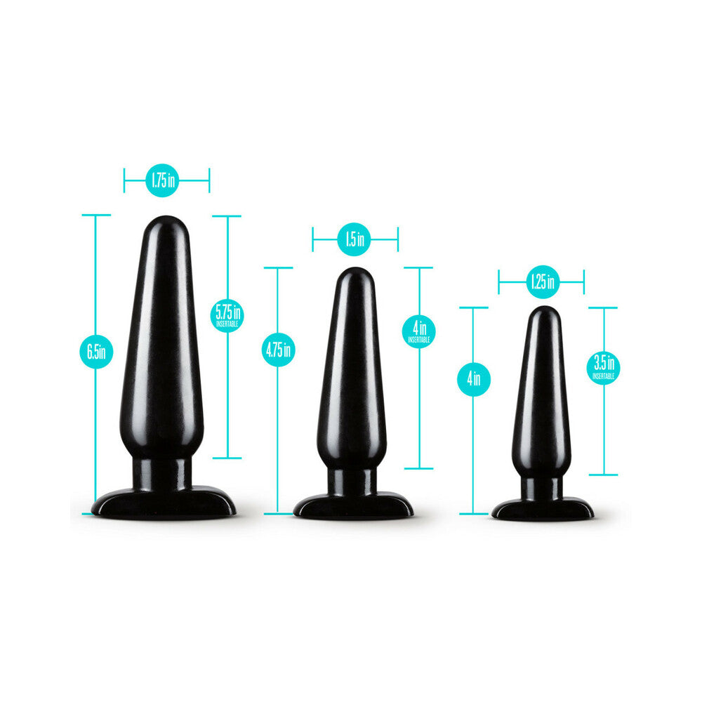 BLUSH - AVENTURAS ANALES - KIT DE TRES TAMAÑOS BÁSICOS DE PLUGS ANALES - NEGRO
