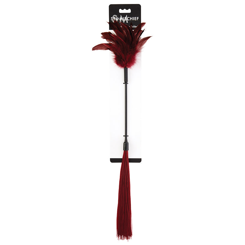 SPORTSHEETS SEX & MISCHIEF SHADOW FEATHER TICKLER DUAL-ENDED FLOGGER BURGUNDY