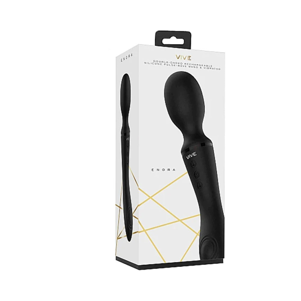 VIVE ENORA RECHARGEABLE DUAL-ENDED SILICONE PULSE-WAVE G-SPOT & WAND VIBRATOR BLACK