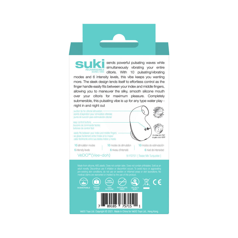 VEDO - SUKI SONIC SUCTION RECHARGEABLE VIBRATOR TEASE ME TURQUOISE