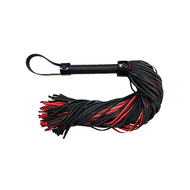 ROUGE GARMENTS - LEATHER HANDLE, LEATHER LONG FLOGGER- BURGUNDAY & BLACK