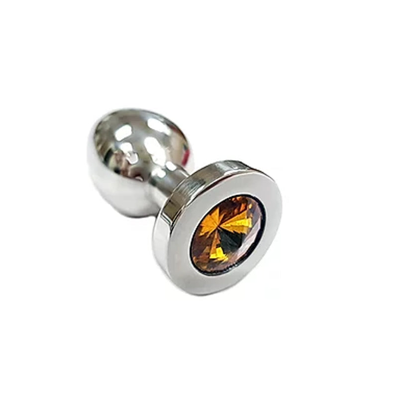 STAINLESS STEEL SMOOTH MEDIUM BUTT PLUG- YELLOW CRYSTAL