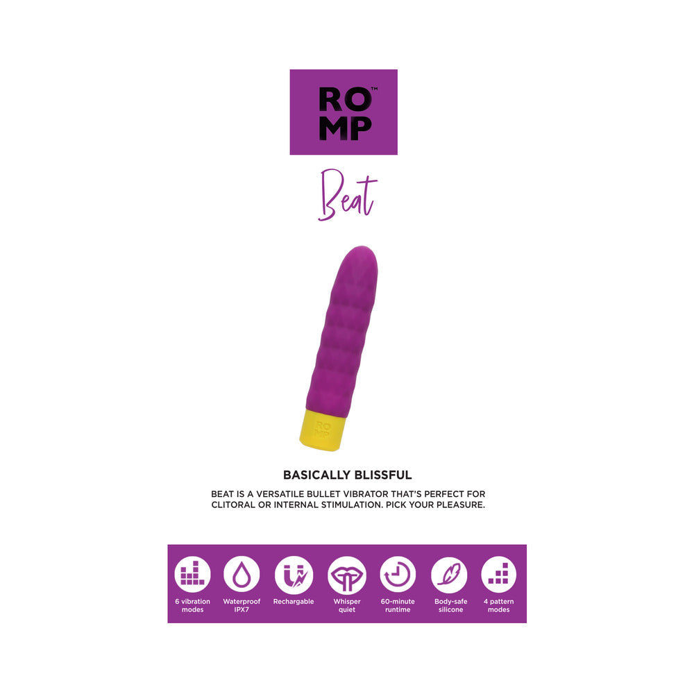 ROMP - BEAT RECHARGEABLE SILICONE BULLET VIBRATOR LIGHT PURPLE