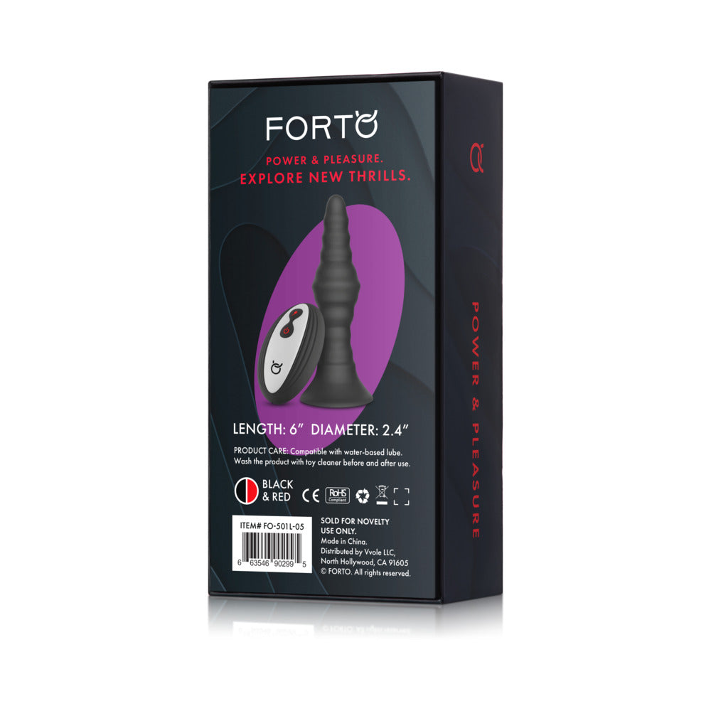 FORTO - VIBRATING RIBBED PLUG RECHARGEABLE REMOTE-CONTROLLED SILICONE ANAL PLUG LARGE BLACK