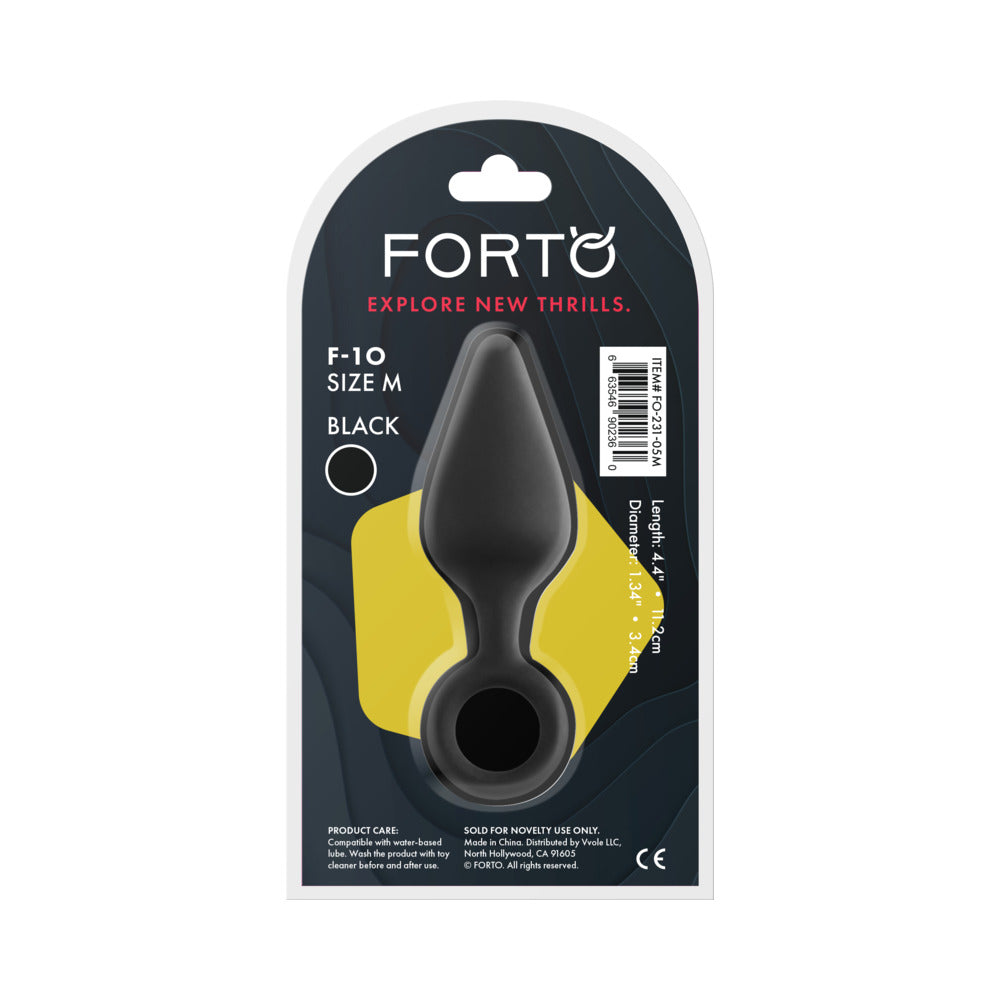 FORTO - F-10 SILICONE ANAL PLUG WITH PULL RING MEDIUM BLACK