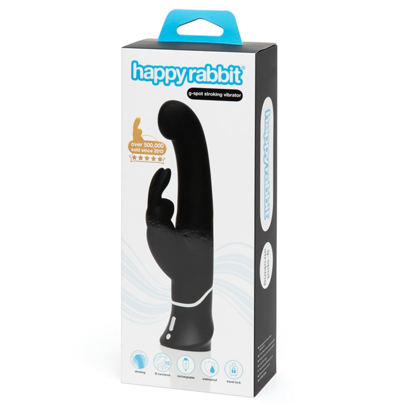 HAPPY RABBIT - G-SPOT STROKING RECHARGEABLE SILICONE RABBIT VIBRATOR BLACK