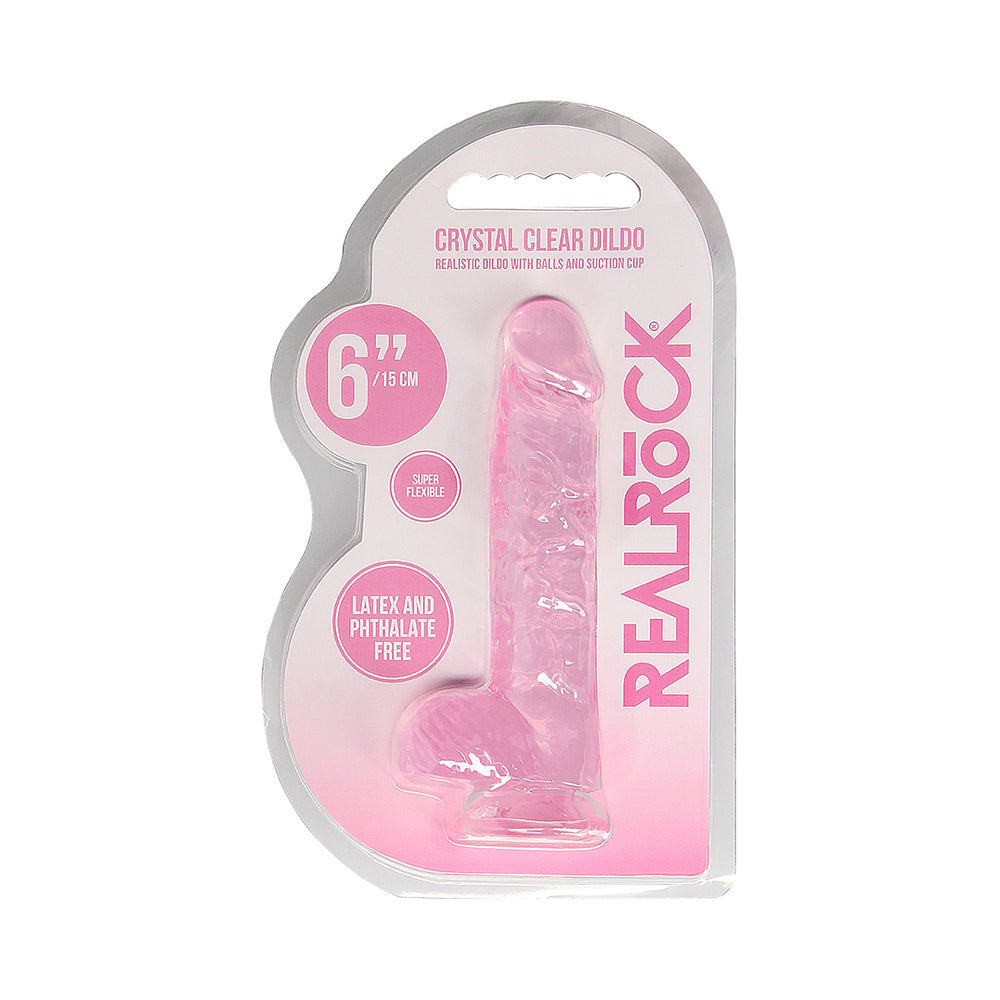REALROCK CRYSTAL CLEAR REALISTIC 6 IN. DILDO WITH BALLS AND SUCTION CUP PINK