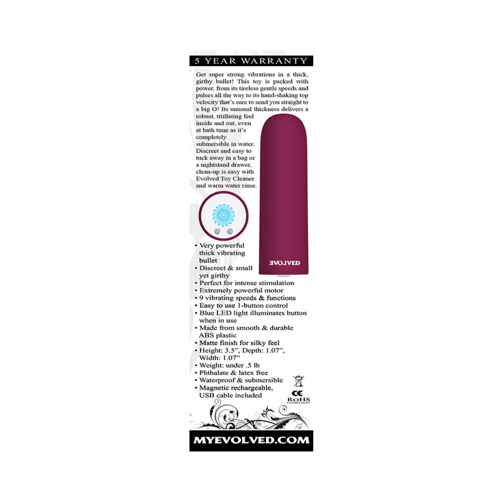 EVOLVED - VIBRADOR TIPO BALA RECARGABLE SÚPER GRUESO COLOR BORGOÑA