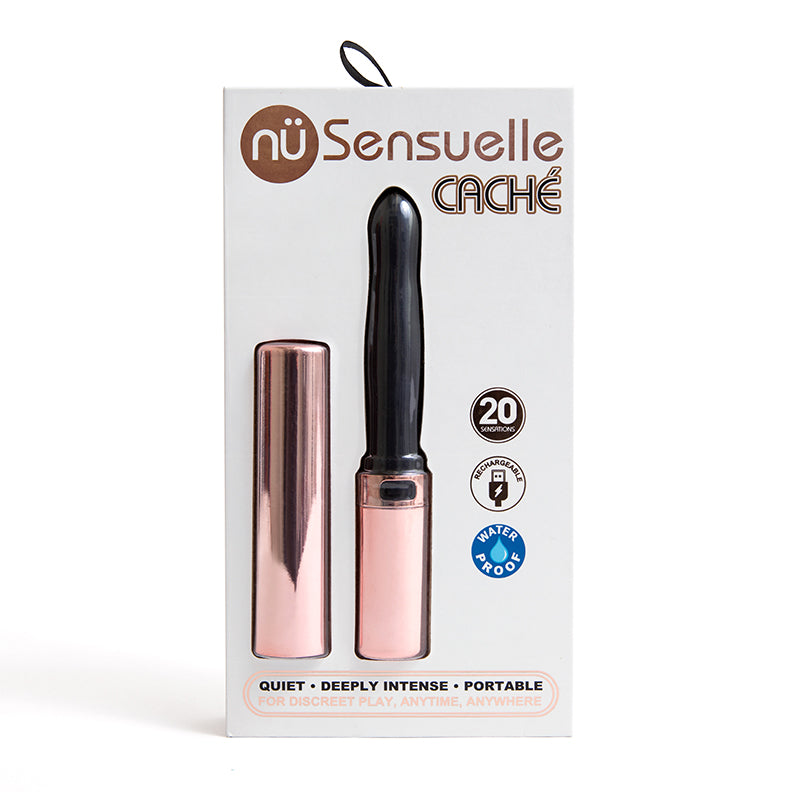 NU SENSUELLE CACHE 20-FUNCTION VIBE RECHARGEABLE ROSE GOLD/BLACK